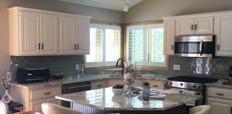 Boston kitchen with shutters and appliances